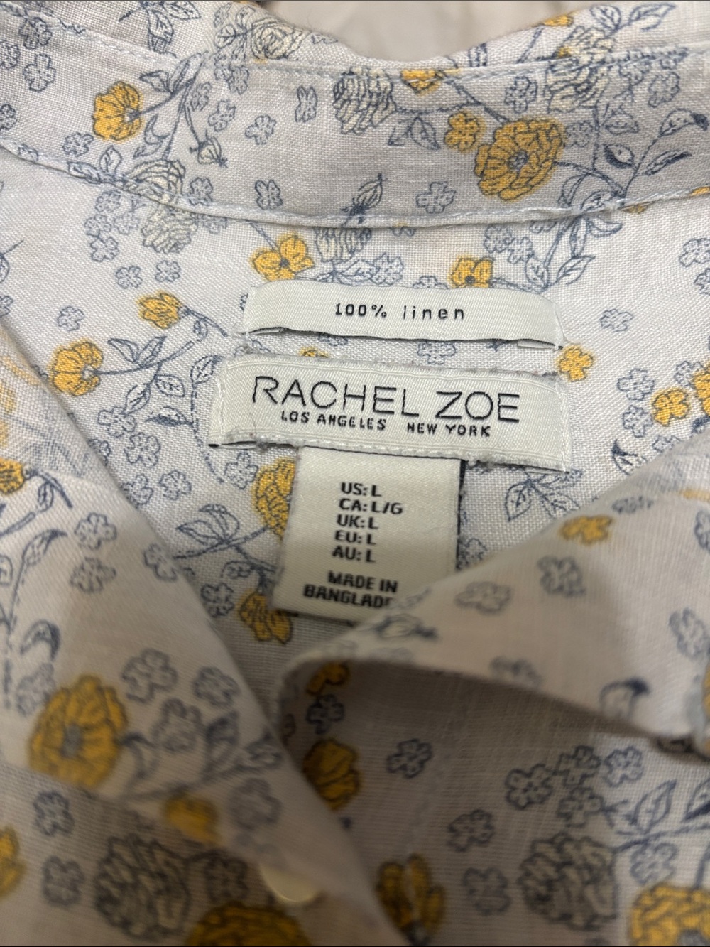 Rachel Zoe Light Blue Floral Short Sleeve Button-Up Blouse with Yellow Accents - Picture 2 of 9